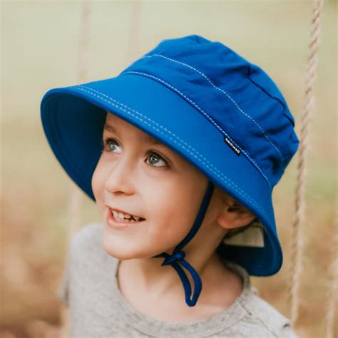 Bedhead Hats Boys Bucket Hat In Bright Blue With Strap Upf 50 Baby