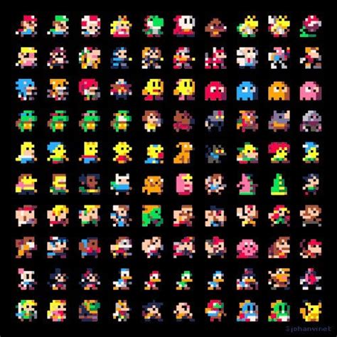 Oc Here Are 100 Famous Characters 8x8 Pixels Using The Pico8 Palette