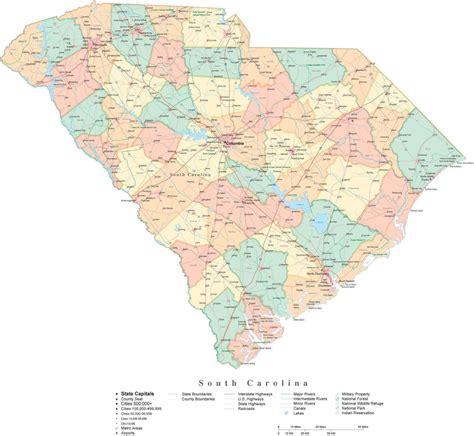 Sc State Map With Cities Map Vectorcampus Map