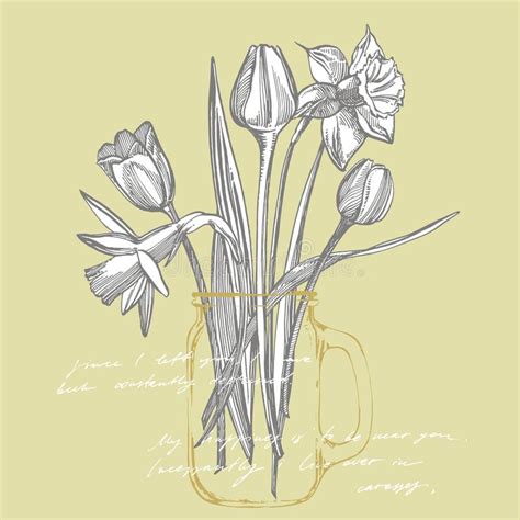Disegno di un mazzo di fiori. Mazzo Dei Fiori Del Narciso E Dei Tulipani Isolato Su ...