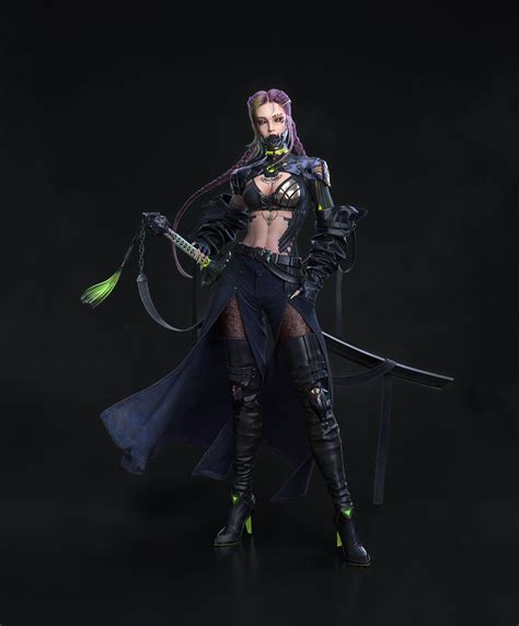 Free Download HD Wallpaper Cifangyi CGI Women Cyberpunk Sword Black Background