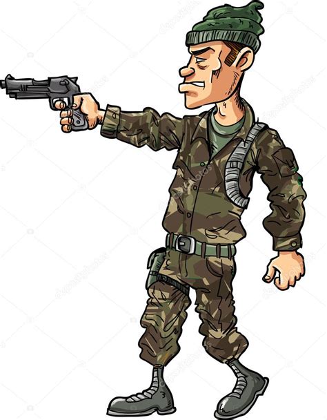 Soldado De Dibujos Animados Con Una Ilustración De Arma De Fuego