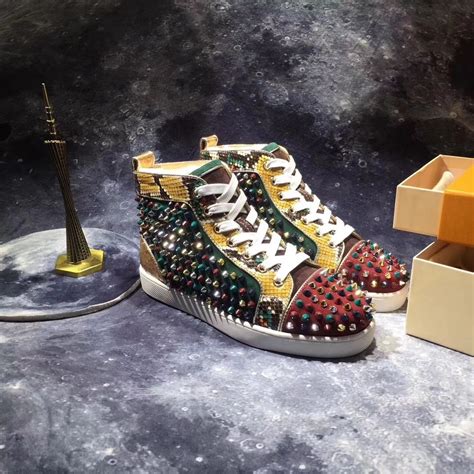 Christian Louboutin High Top Colorful Spikes Men Shoes Louboutin Shoes