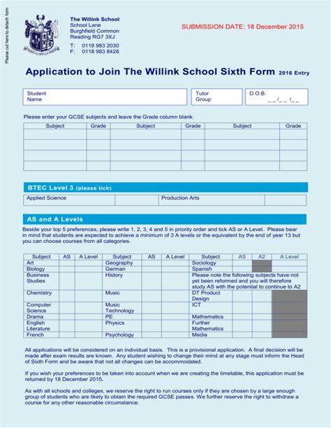 Application For Sixth Form