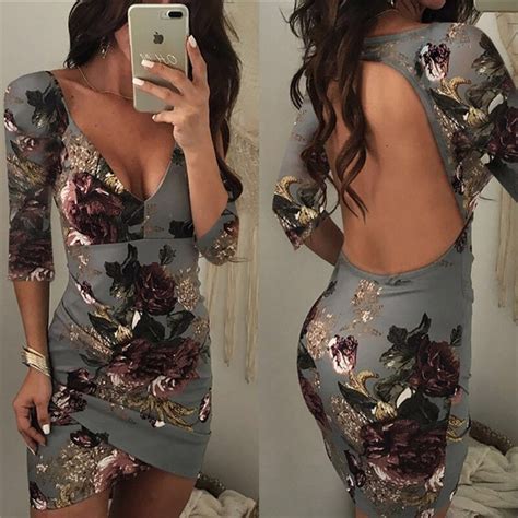 Summer Dress 2018 Women Backless V Neck Sexy Club Wear Dress Ladies Casual Bodycon Mini Party