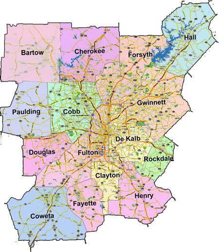 Atlanta Map With Counties Cities And Towns Map