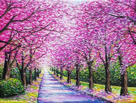 Saatchi Art Artist Jessica Hamilton Painting Path Of Cherry Blossoms