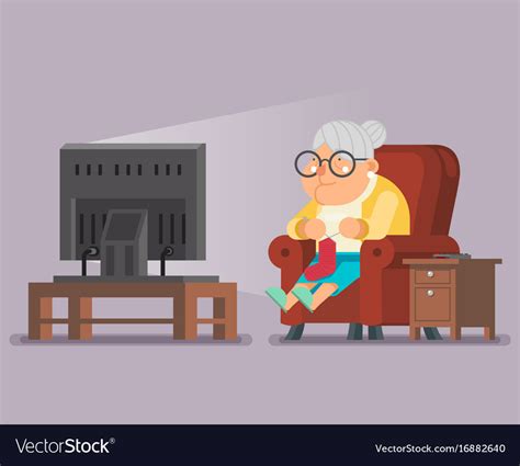Old Lady Watching Tv Sit Armchair Cartoon Vector Image
