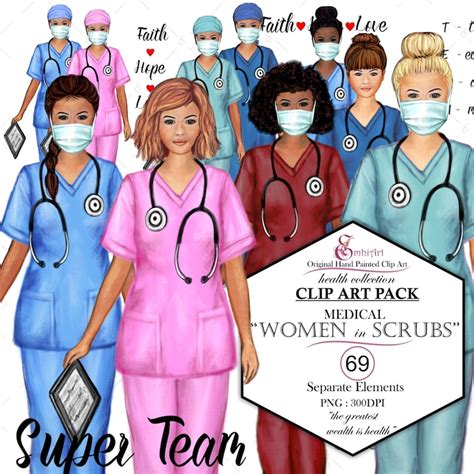 Women In Scrubs Clip Art Kit Nurse Doctor Custom Etsy