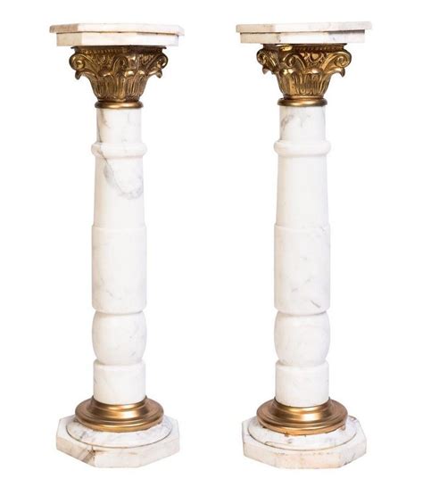 Marble Pedestals With Gilt Metal Capitals Early 20th Century