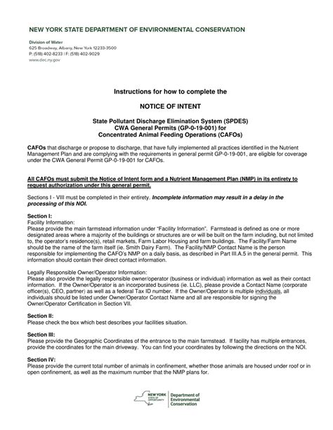 New York Notice Of Intent For State Pollutant Discharge Elimination