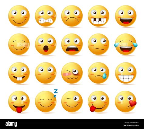 Vettore Di Smileys Set Smiley Face O Emoticon Giallo Con Varie