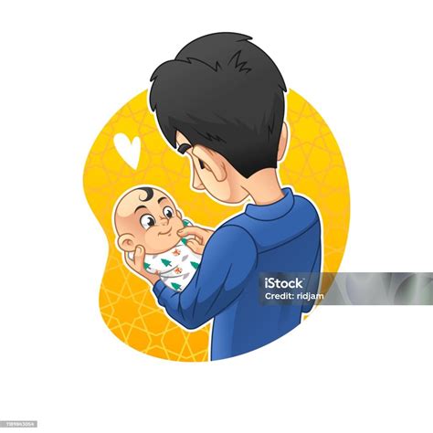 Ayah Menggendong Bayi Lakilakinya Yang Baru Lahir Di Tangan Ilustrasi