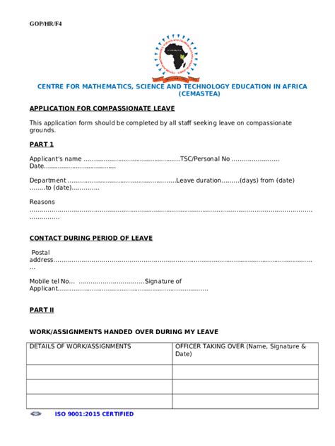 Compassionate Leave Doc Template Pdffiller