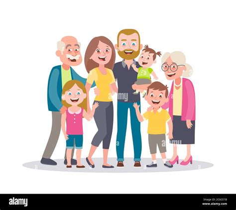 Retrato Familiar Padres Hijos Y Abuelos Familia Multigeneracional