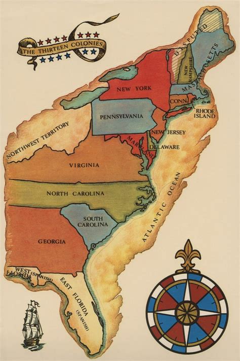 Map Of The First Thirteen Colonies Of The United States Of America