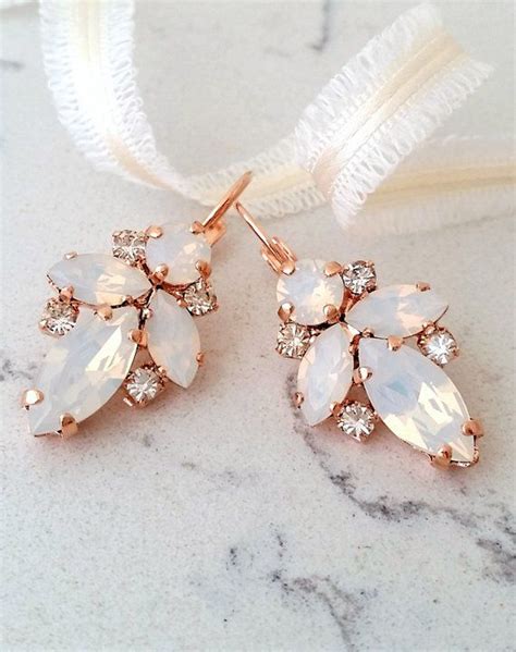 White Opal EarringsBridal EarringsRose Gold Earringswhite Bridal