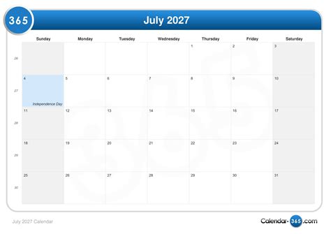 July 2027 Calendar