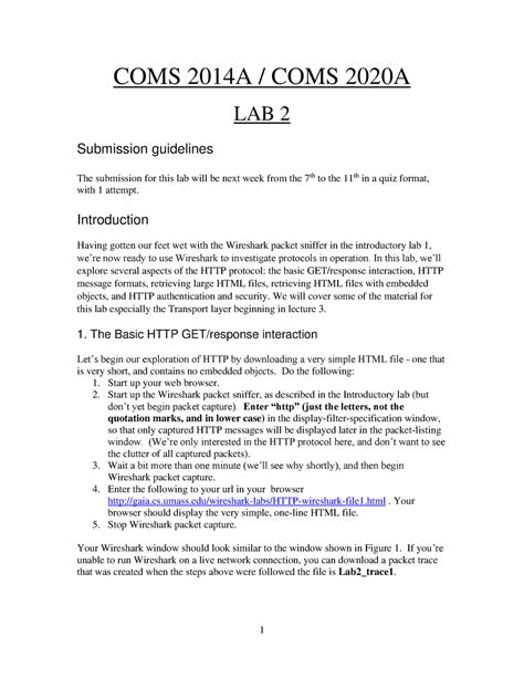 Lab 2 Coms 2014a Coms 2020a Lab 2 Submission Guidelines The
