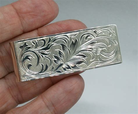 Unisex Hand Engraved Sterling Silver Money Clip Or Card Holder Etsy