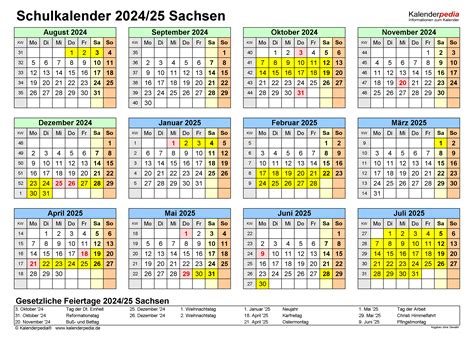 Schulkalender 20242025 Sachsen Für Pdf