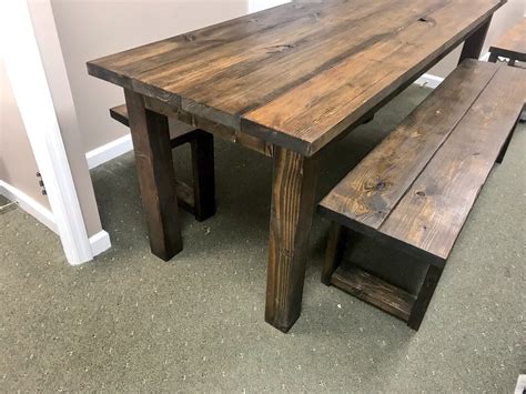 Rustic 7ft Farmhouse Table With Benches Brown Dining Set Table Set