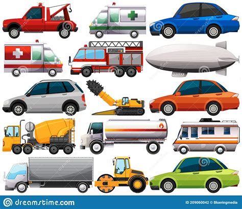 Cars Trucks And Vans Cartoon Vector Illustration