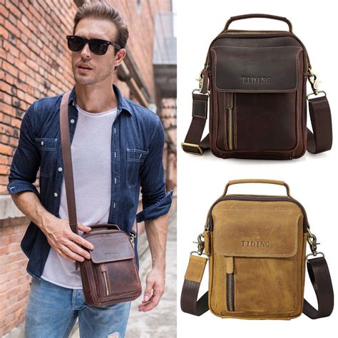Men Genuine Leather Shoulder Bag For Ipad Mini Messenger Bag Crossbody
