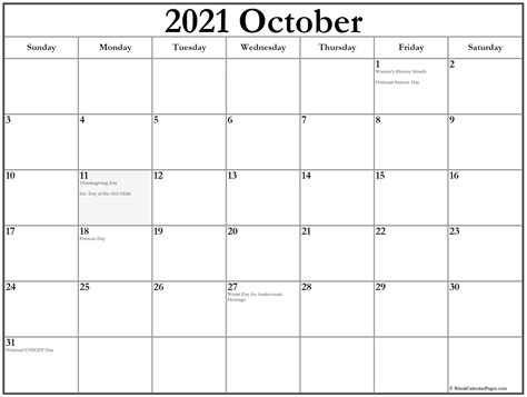 Download the printable may 2021 calendar with canadian holidays readily available on this page. October 2021 with holidays calendar