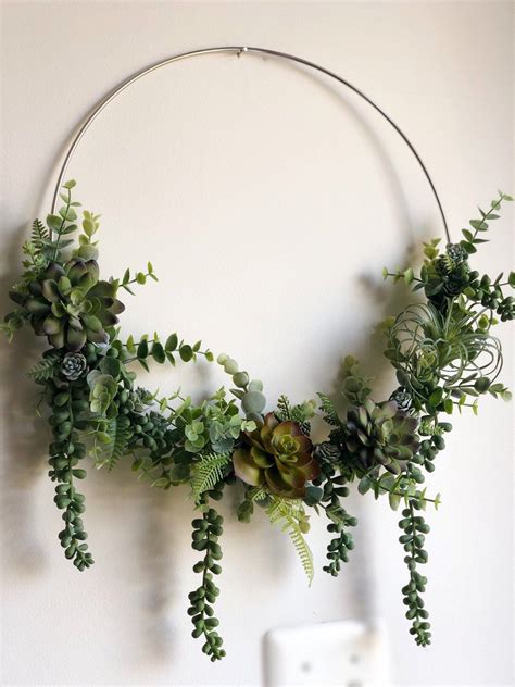14 Succulent Wreath Modern Hoop Wreath With Faux Succulents Hoop