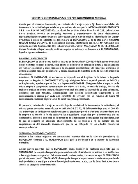 Modelo Contrato De Trabajo Mype Pdf Propiedad Intelectual