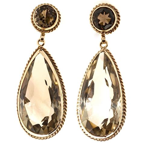 Pear And Round Smoky Quartz Gold Dangle Earrings At Stdibs