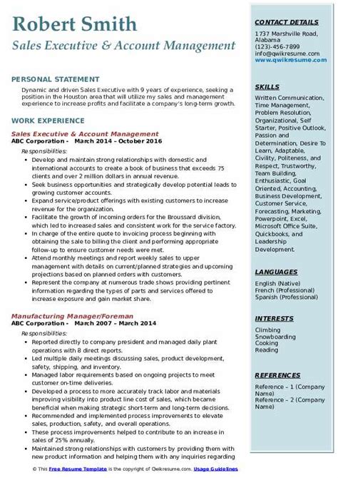 Create the best version of your executive resume. Sales Executive Resume Samples | QwikResume