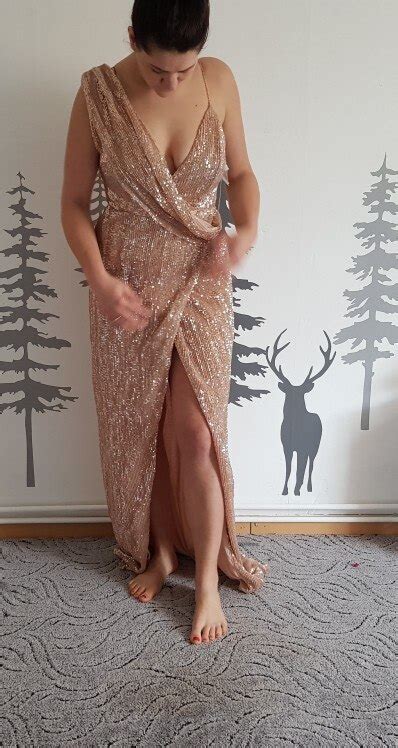 Sexy Rose Gold Sequins Party Maxi Dress Deep V Neck Split Dresses