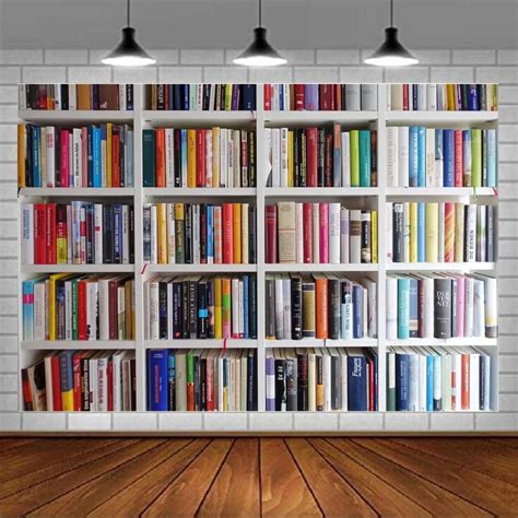 Photography Backdrop Library White Bookshelf Bookcase Filled With Books
