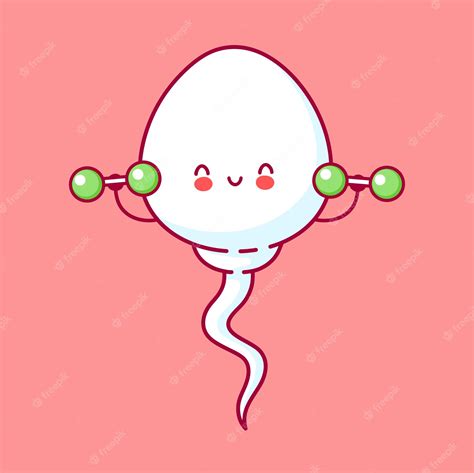 Premium Vector Cute Happy Strong Funny Sperm Cell Make Exercise With Exercise With Dumbbells