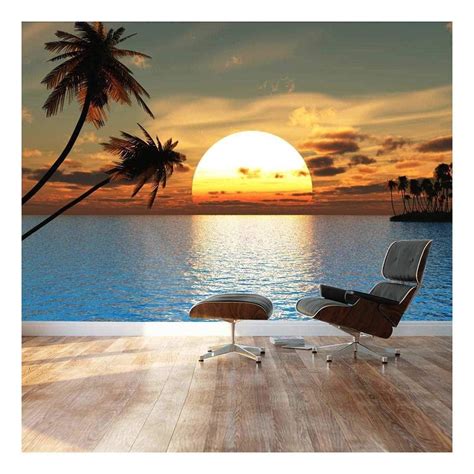 Palm And Tropical Beach Self Adhesive Vinyl Wallpaper Peel And Stick
