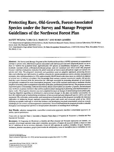 Protecting Rare Old Growth Forest Associated Species Under The Survey