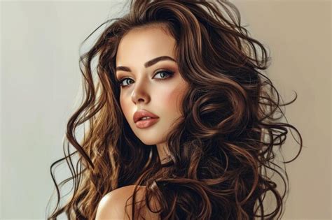 Premium Photo Beautiful Brunette Model With Long Shiny Curly Hair