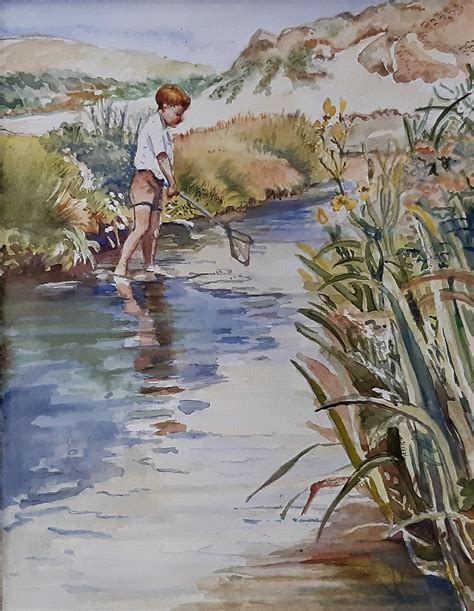 S River Fishing Scene English Watercolour Landscape Etsy Uk