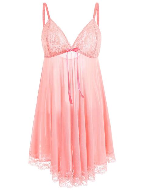 2018 Plus Size Mesh Sheer Babydoll Dress With Cape Pink Xl In Plus Size