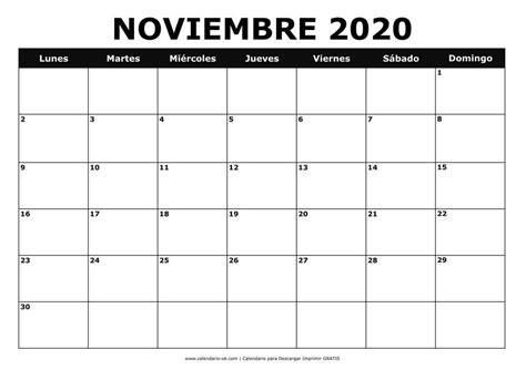 Calendario Noviembre 2020 Blanco Y Negro Calendario En Blanco