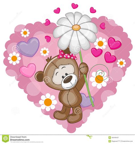 Teddy Bear With Hearts And Flower Stock Vector Image 49446437