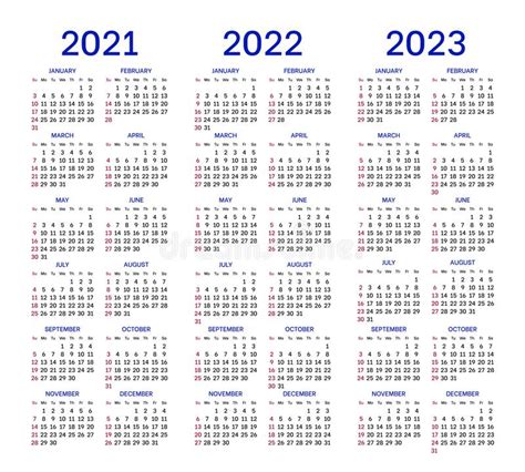 Calendar Layouts For 2021 2022 2023 Years Stock Vector Illustration