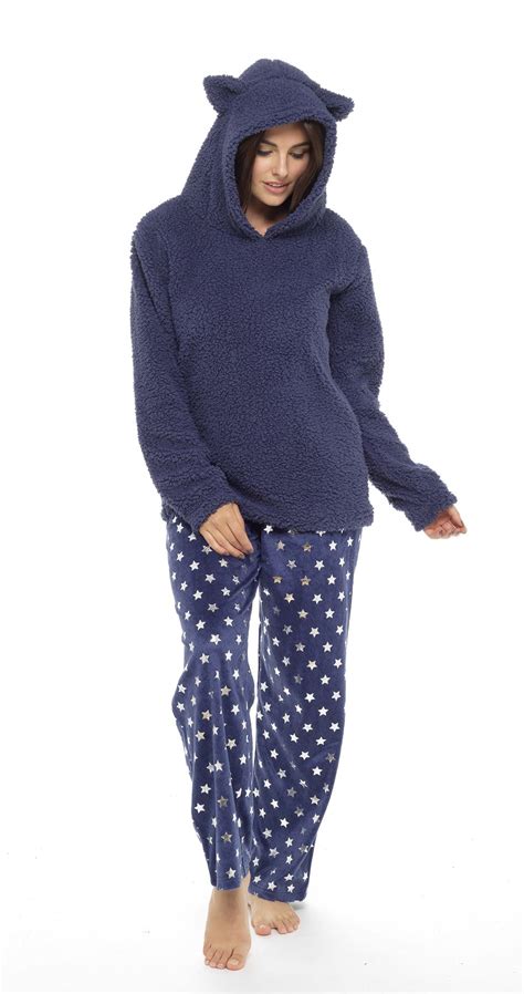 women s cat and bunny snuggle fleece pyjamas fluffy twosie pyjama set ln657 ebay