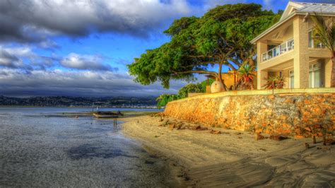 65568 earth/nature hd wallpapers and background images. Beach House Green Trees Villa Nature Colors Sea Cloud Nice ...