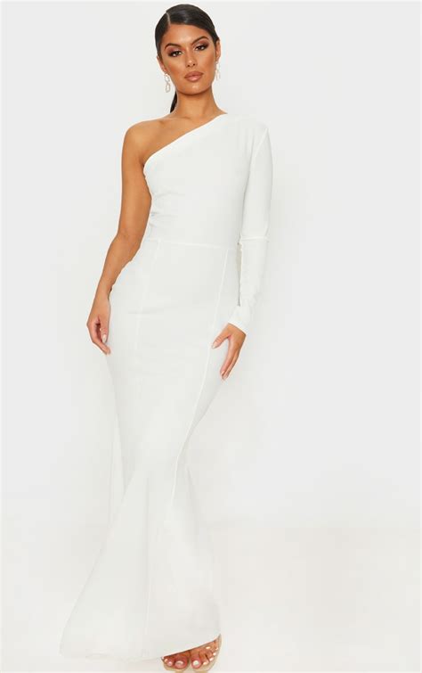 White One Shoulder Long Sleeve Maxi Dress Prettylittlething