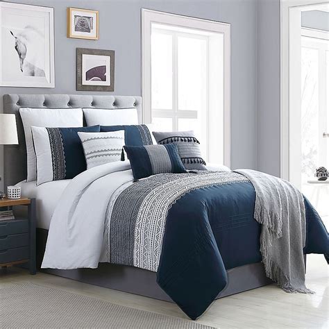 Hilden 10 Piece Queen Comforter Set In Navygrey Bluebedroom Blue