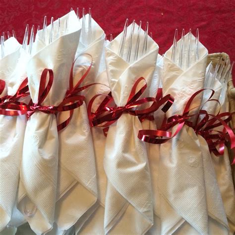 Forks Wrapped With White Napkins And Tied With Red Ribbon Valentine