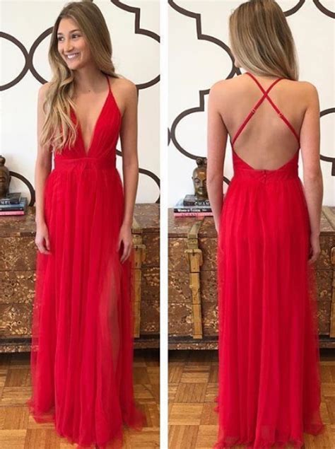 Sexy Backless Red Tulle Prom Dresses Long Evening Dresses · Shedress · Online Store Powered By